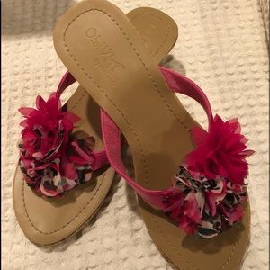 🛍 Olivia Miller Pink Flower Wedge Sandal 10